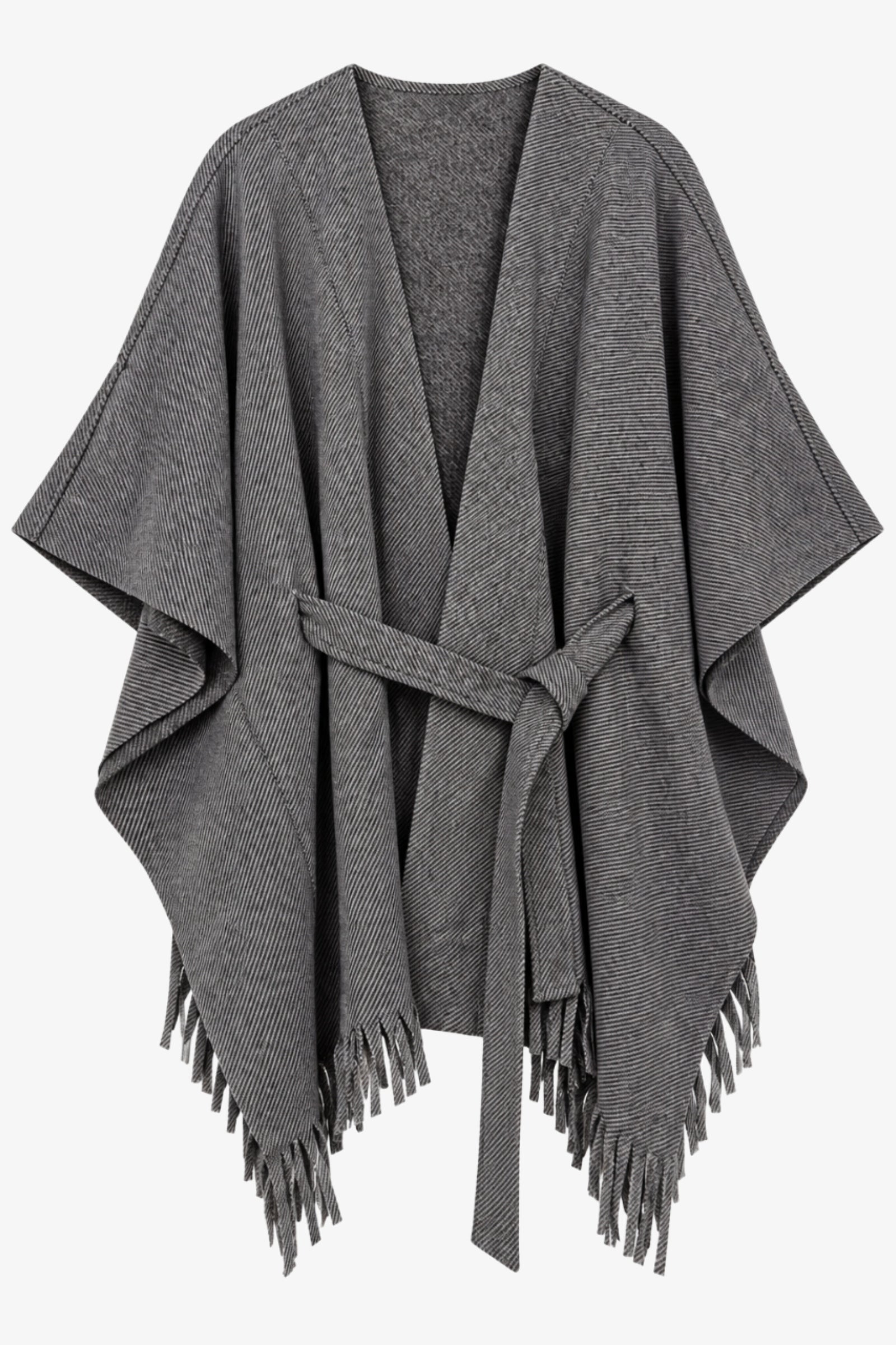 Self-Tie Fringed Poncho