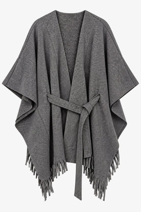 Self-Tie Fringed Poncho