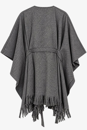 Self-Tie Fringed Poncho