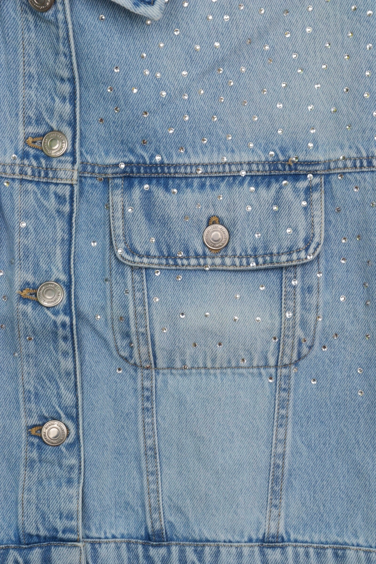 Rhinestone Cropped Denim Jacket