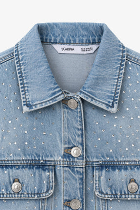 Rhinestone Cropped Denim Jacket