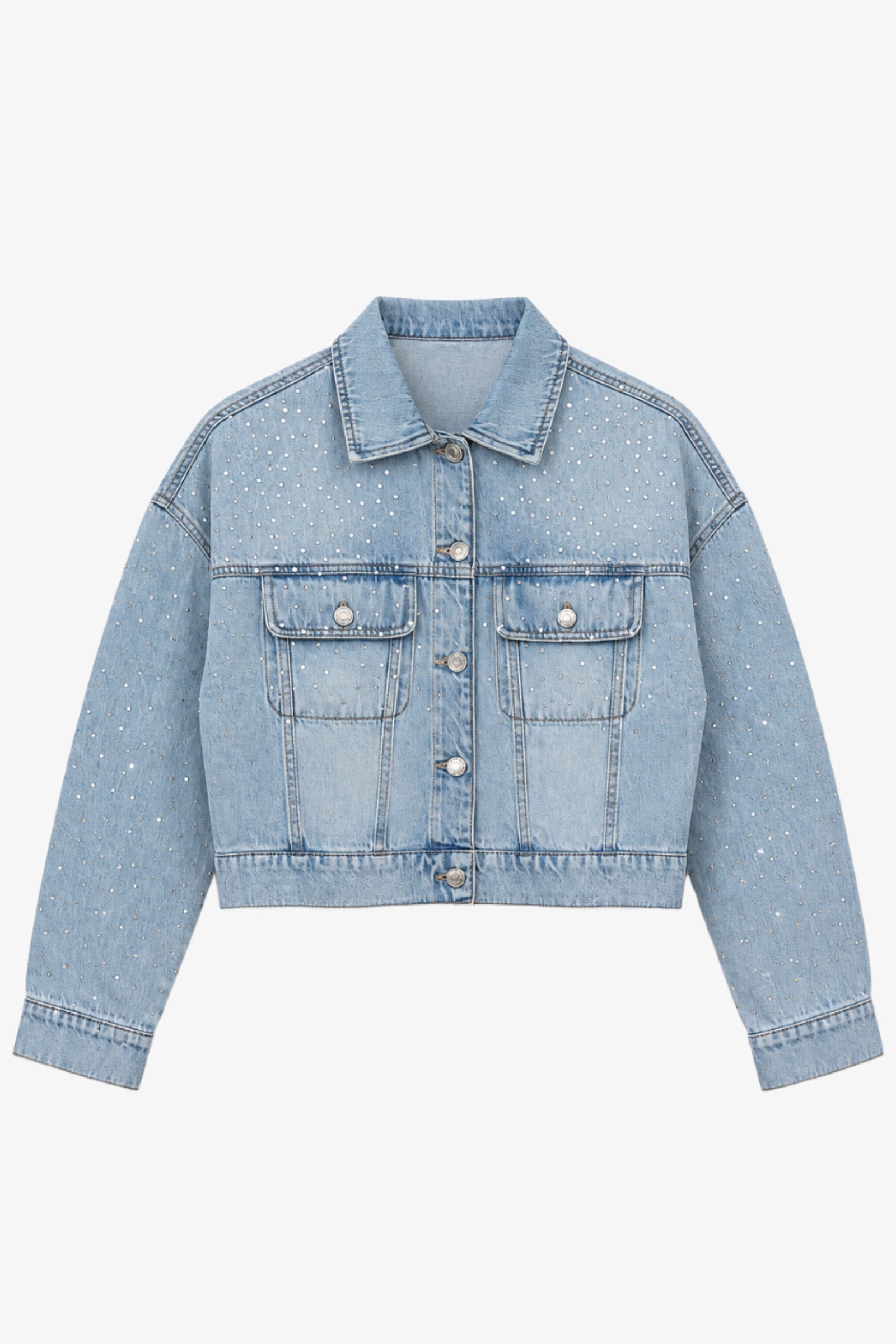 Rhinestone Cropped Denim Jacket