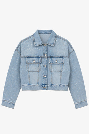 Rhinestone Cropped Denim Jacket