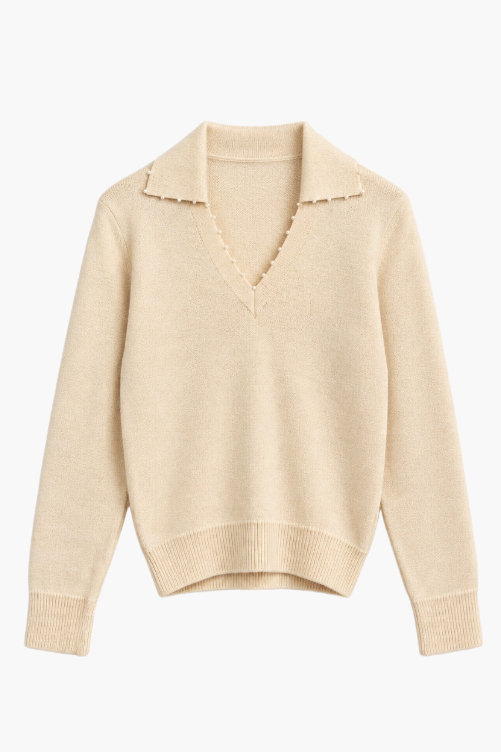 Pearl-Embellished Polo Pullover