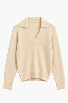 Pearl-Embellished Polo Pullover