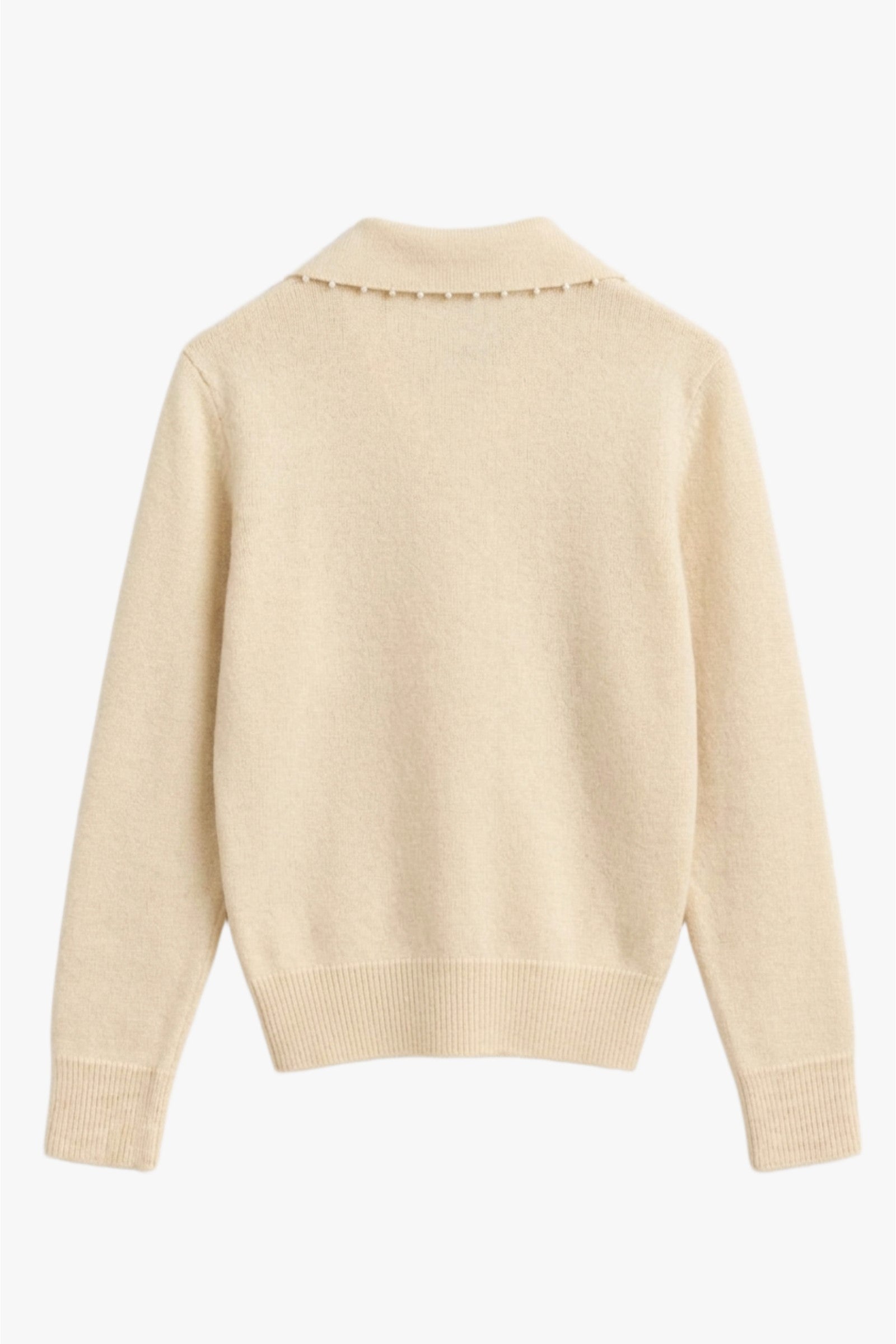 Pearl-Embellished Polo Pullover