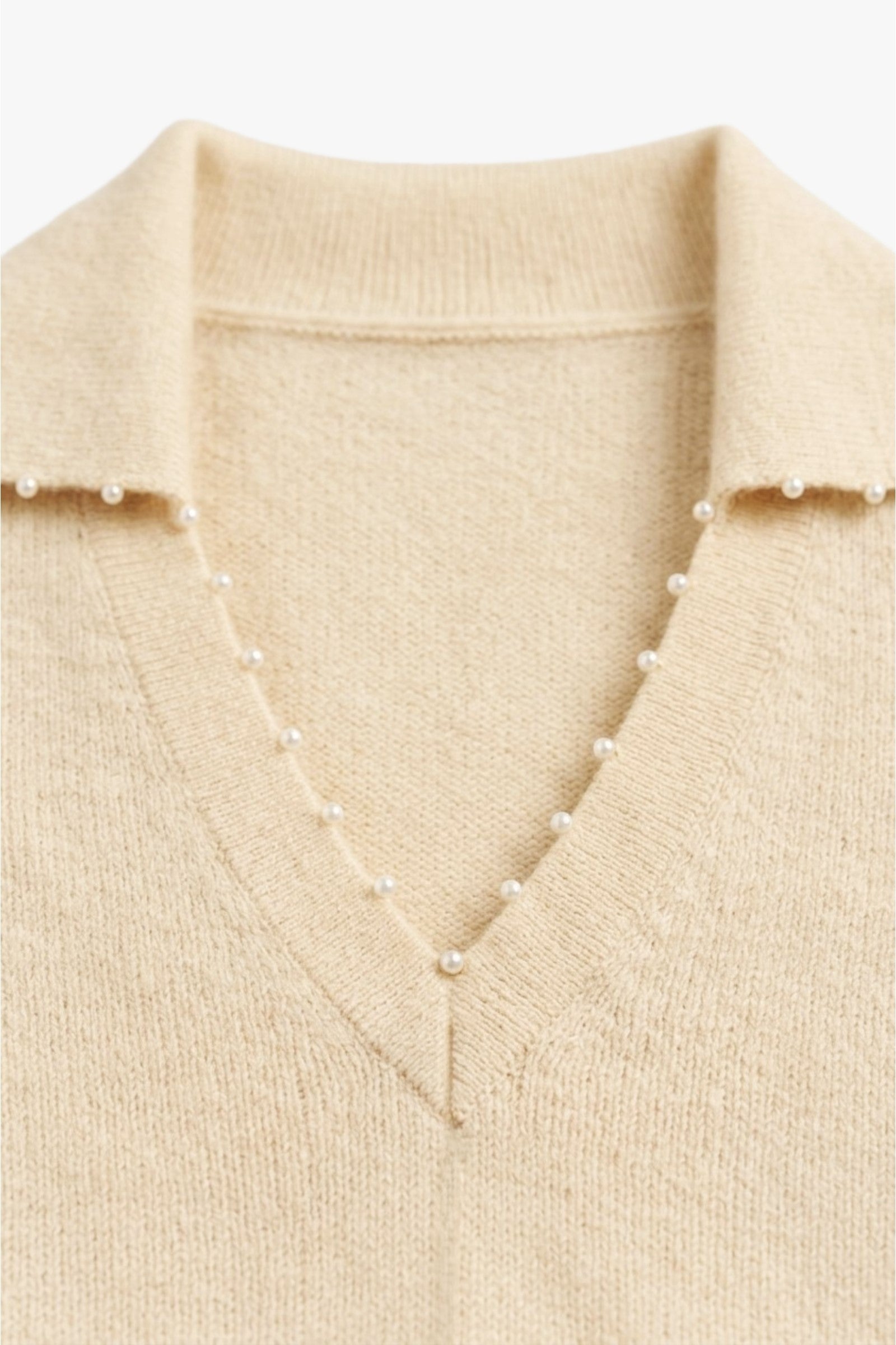 Pearl-Embellished Polo Pullover