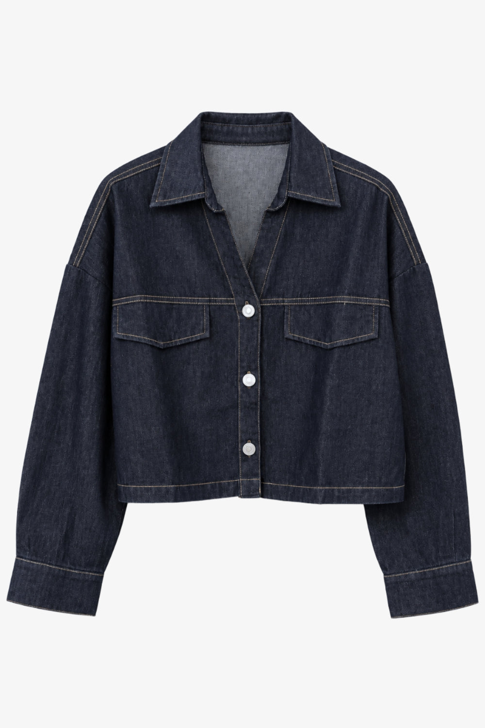 Collared Cropped Denim Shirt