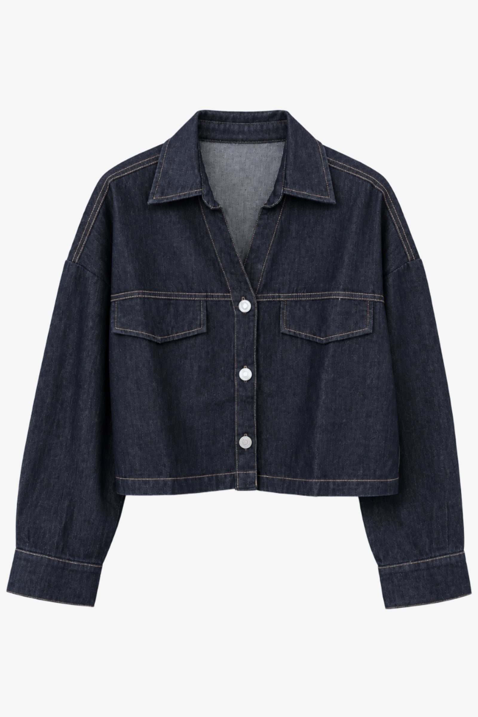 Collared Cropped Denim Shirt