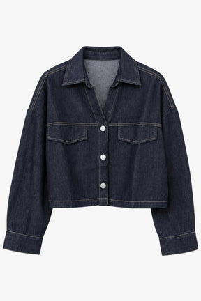 Collared Cropped Denim Shirt