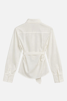 Side-Ruched Belted Shirt
