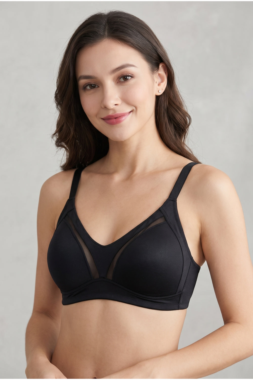 Tulle-Detailed Wireless Bra