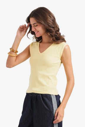 V-Neck Ribbed Top