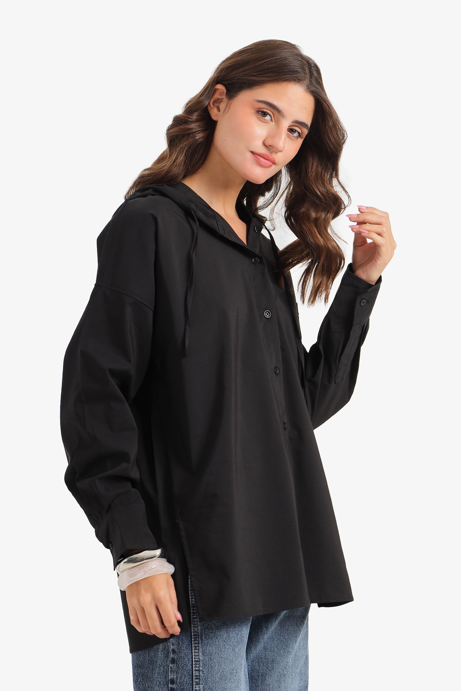 Hooded Button-Up Shirt