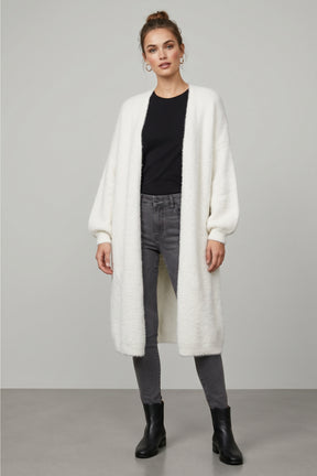 Balloon-Sleeve Fuzzy Cardigan