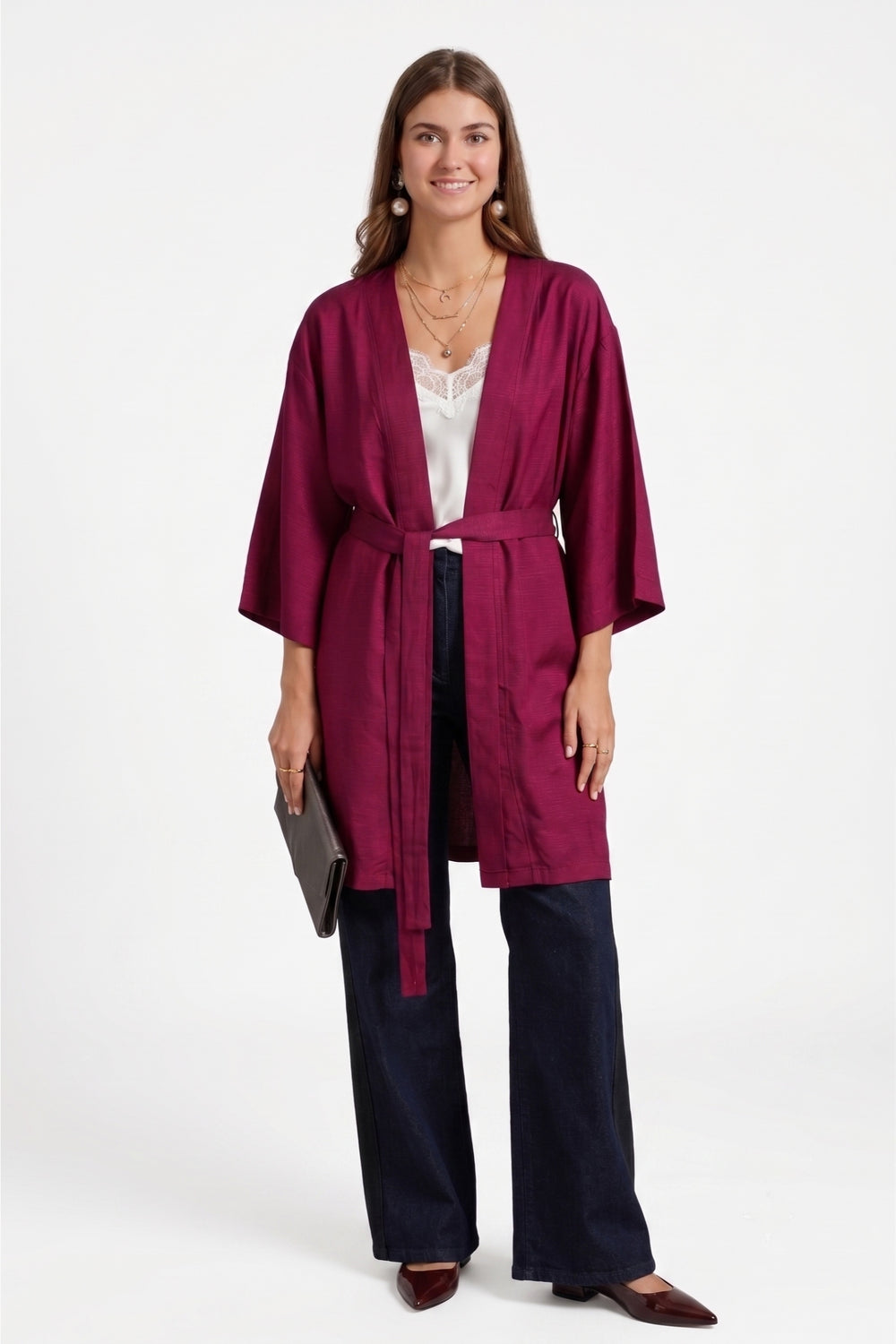 Belted Open-Front Cardigan