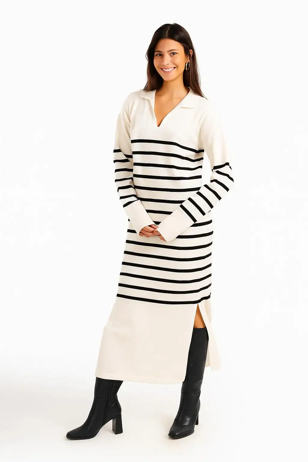 Striped Knit Midi Dress