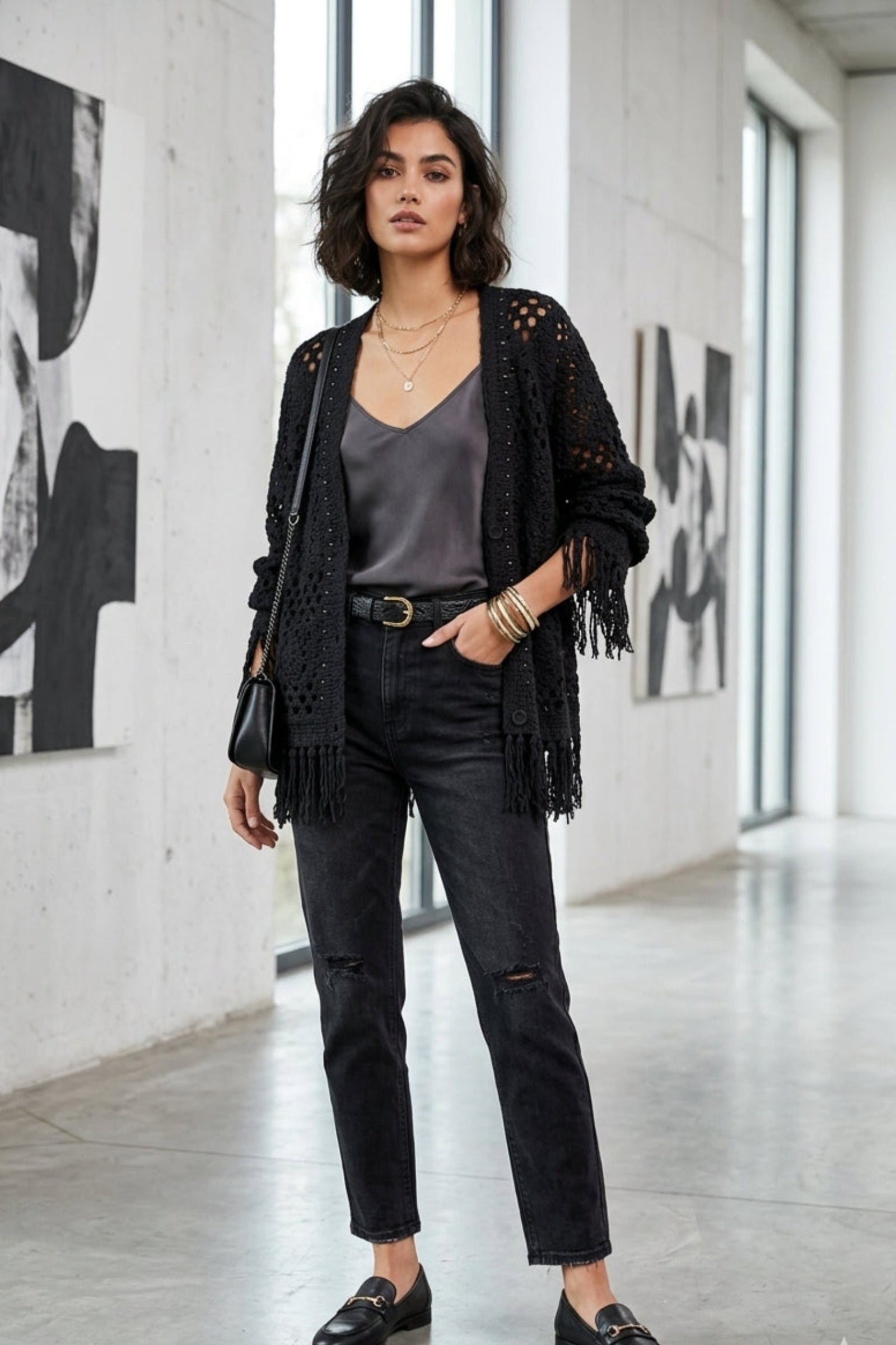 Fringed Crochet Kimono