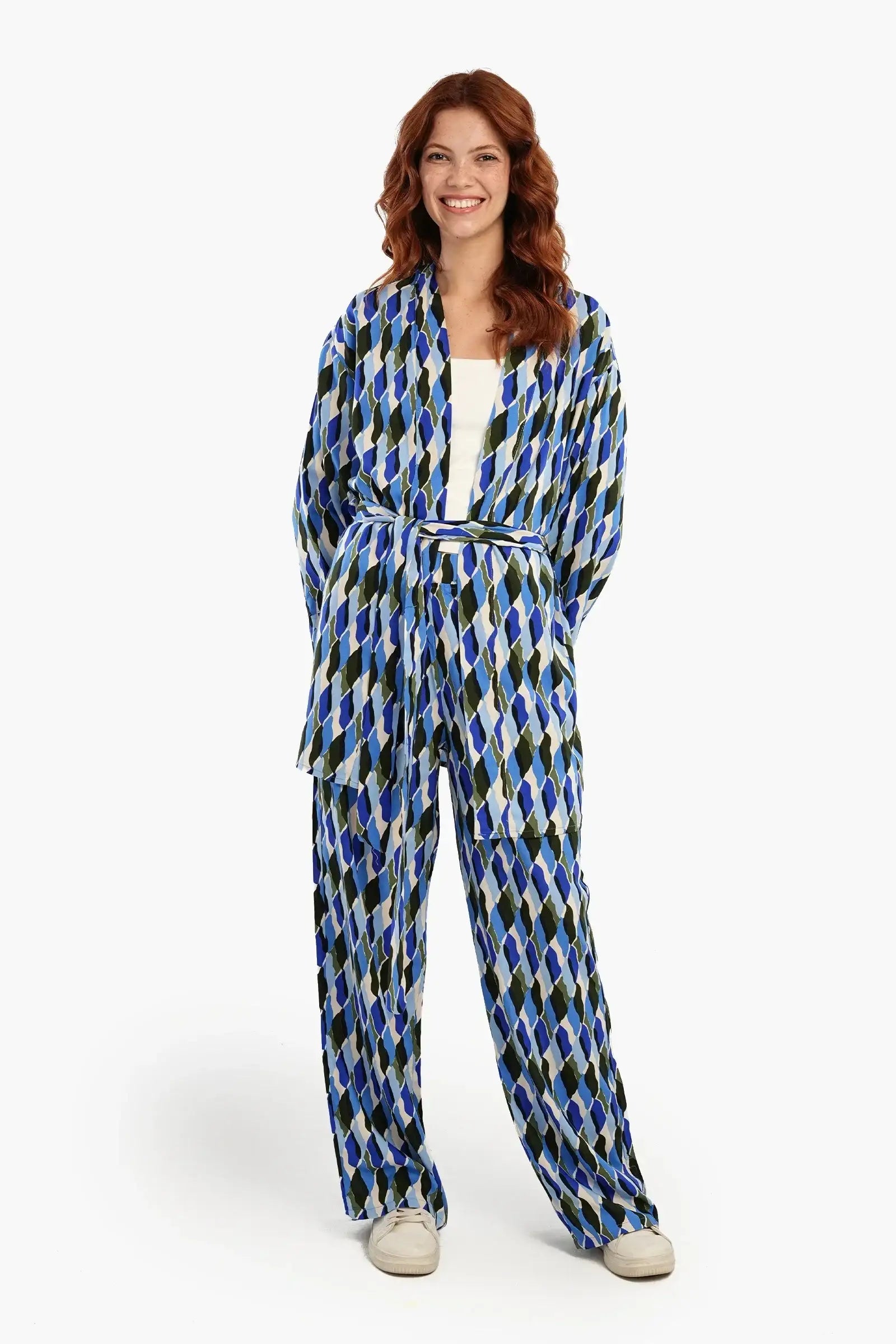 كيمونو واسع منقوش ملون