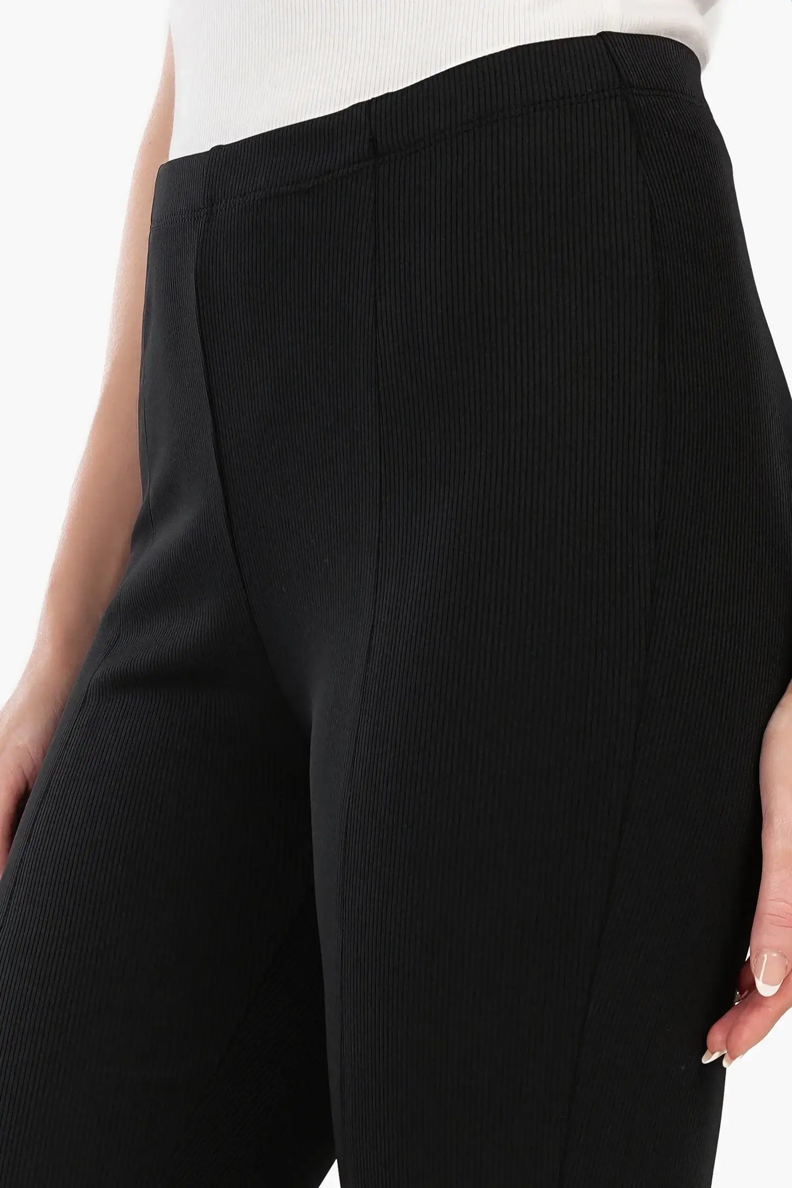 Black Ribbed Flare Pants