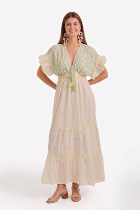 Flutter-Sleeve Embroidered Dress