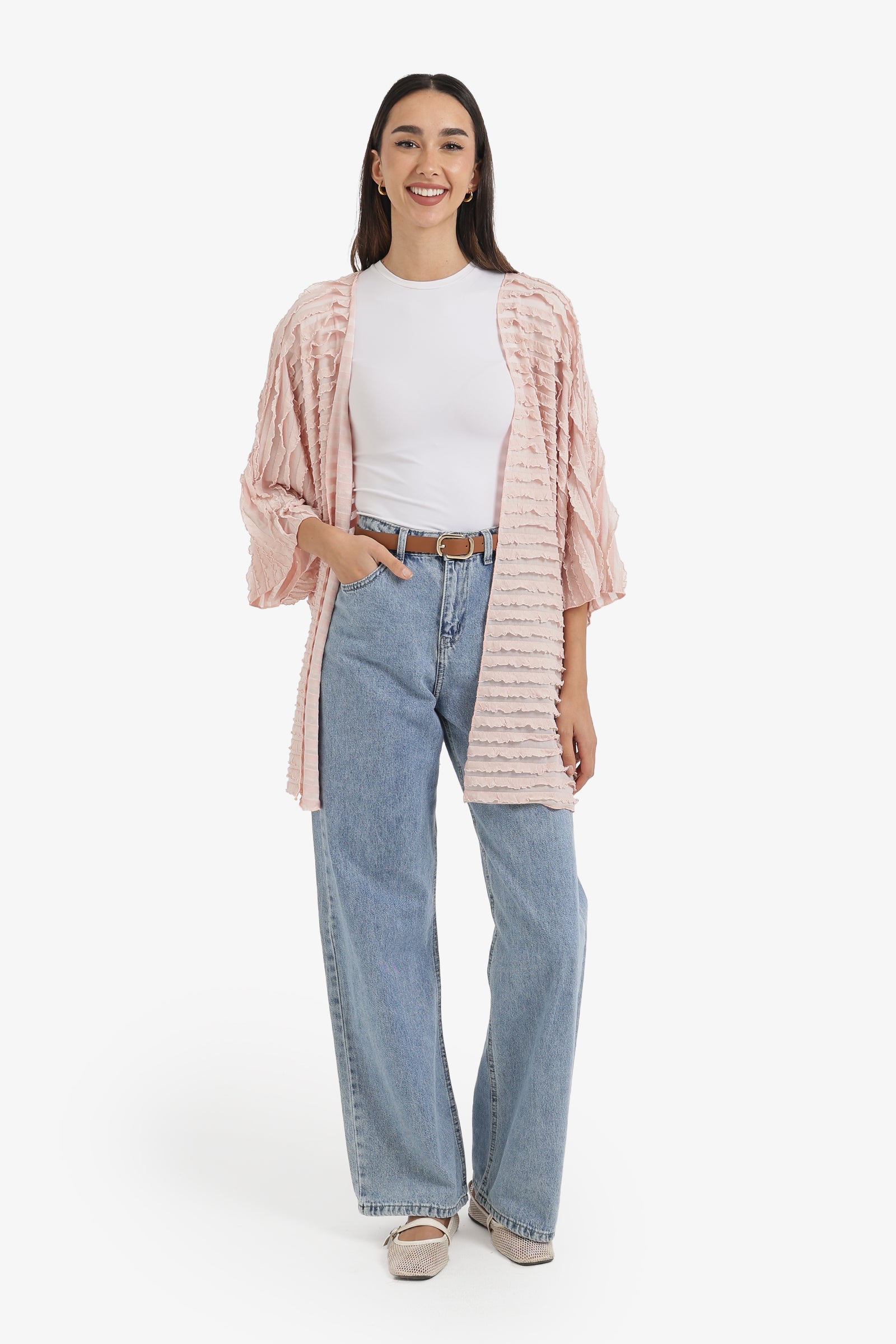 Textured Ruffle Beach Kimono
