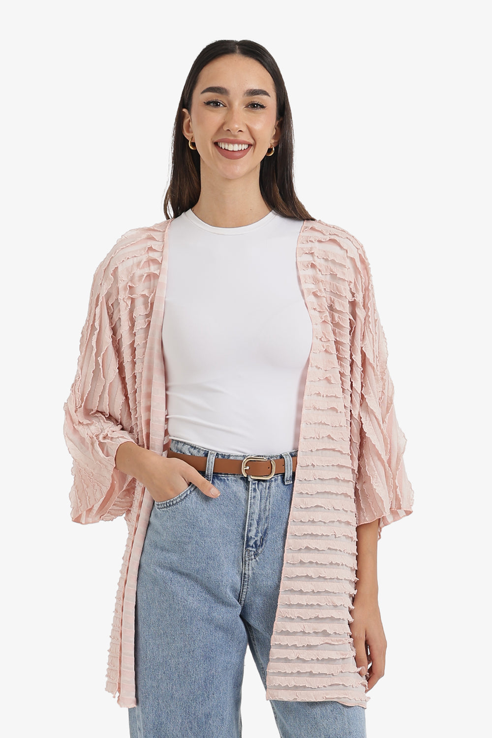 Textured Ruffle Beach Kimono