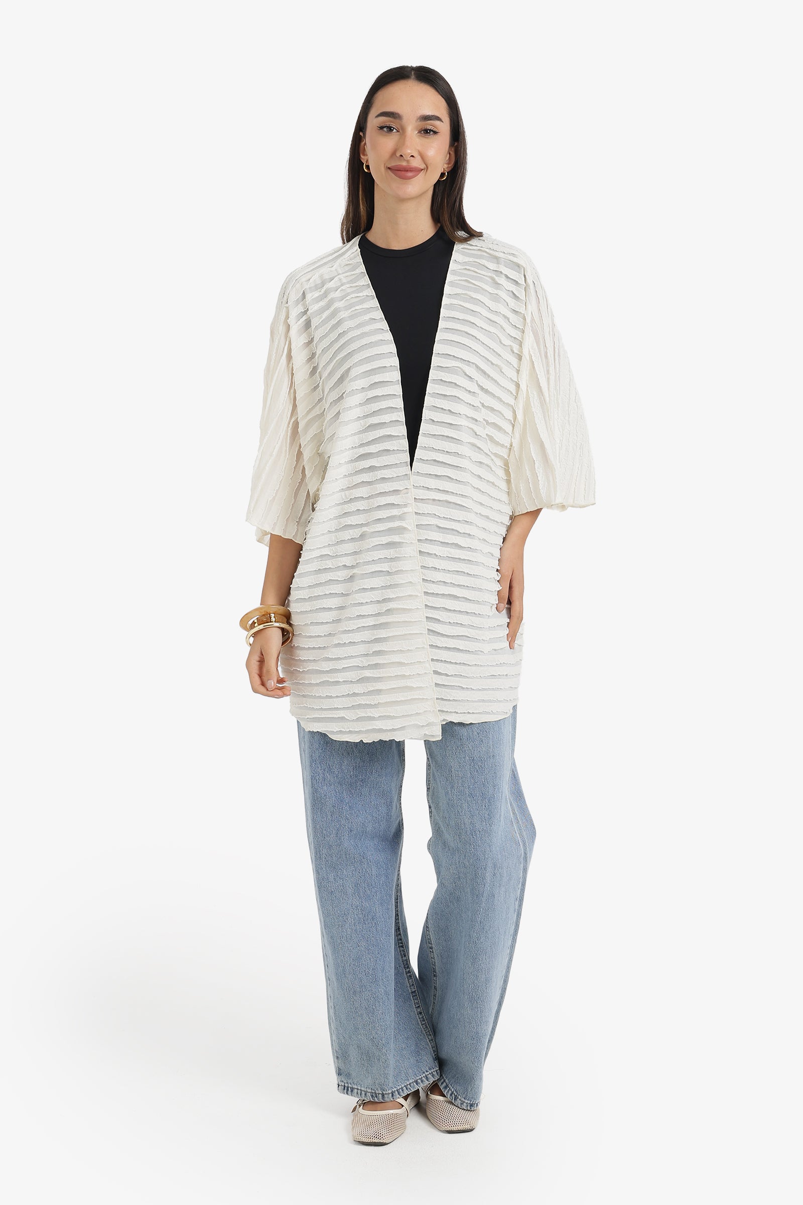 Textured Ruffle Beach Kimono