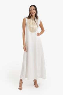 Contrast-Collar Maxi Dress
