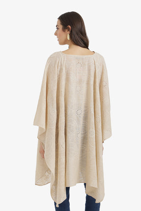 Pearl-Button Embroidered Poncho