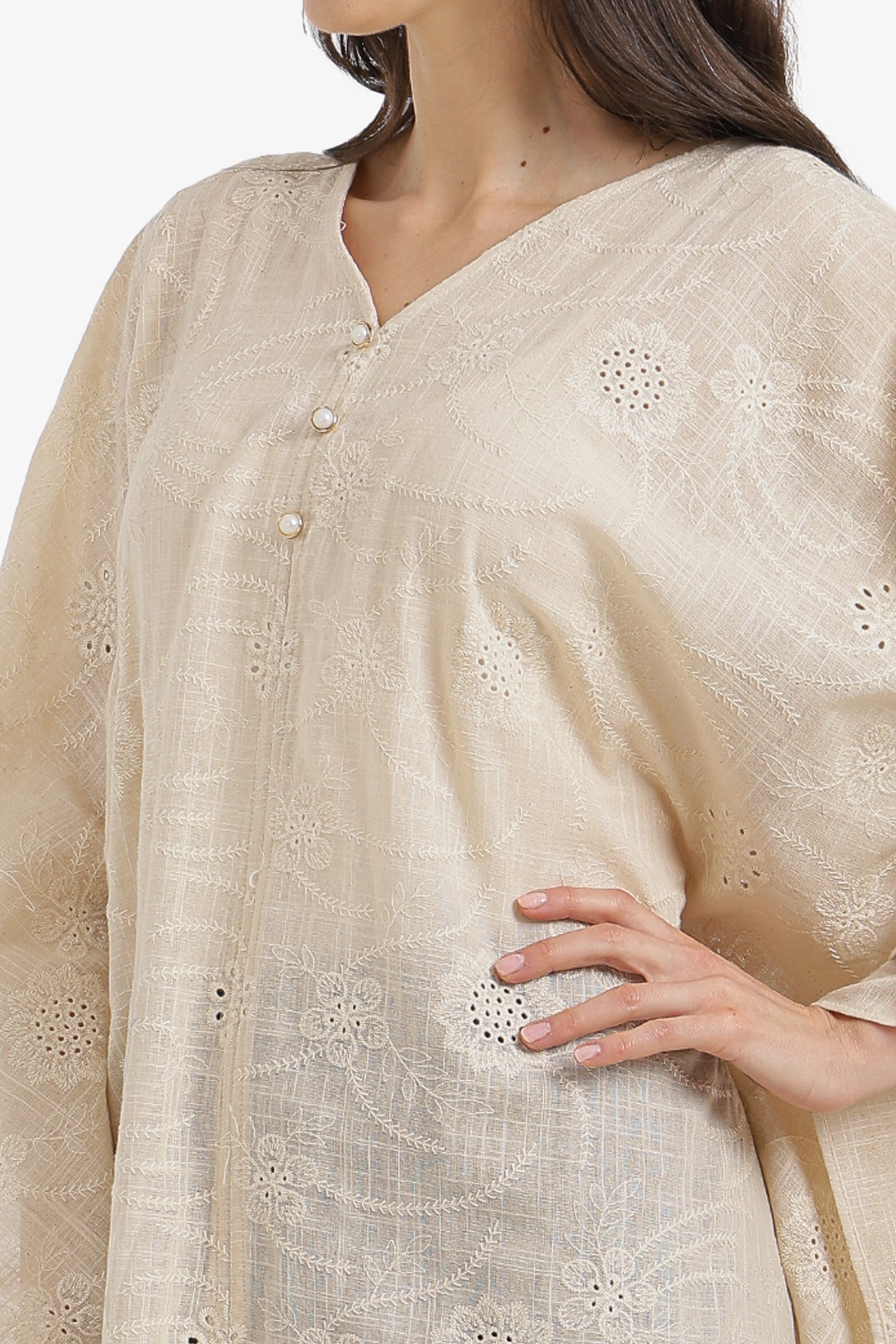 Pearl-Button Embroidered Poncho
