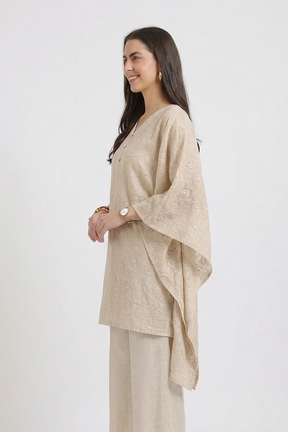 Pearl-Button Embroidered Poncho