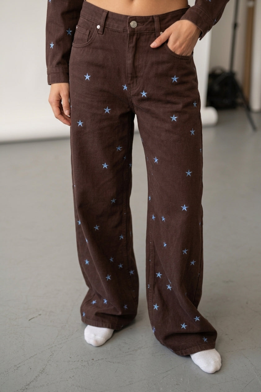 Star Embroidered Denim Pants