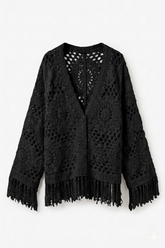 Fringed Crochet Kimono