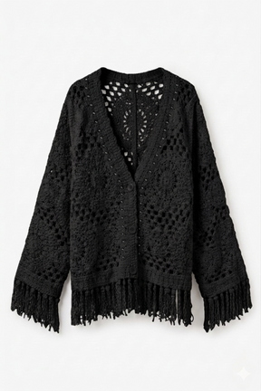 Fringed Crochet Kimono