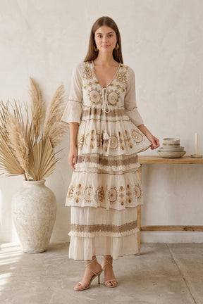 Embroidered Tiered Dress