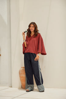 Two-Tone Denim Pants