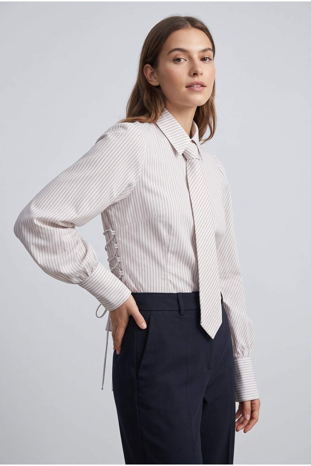 Striped Tie-Accent Shirt