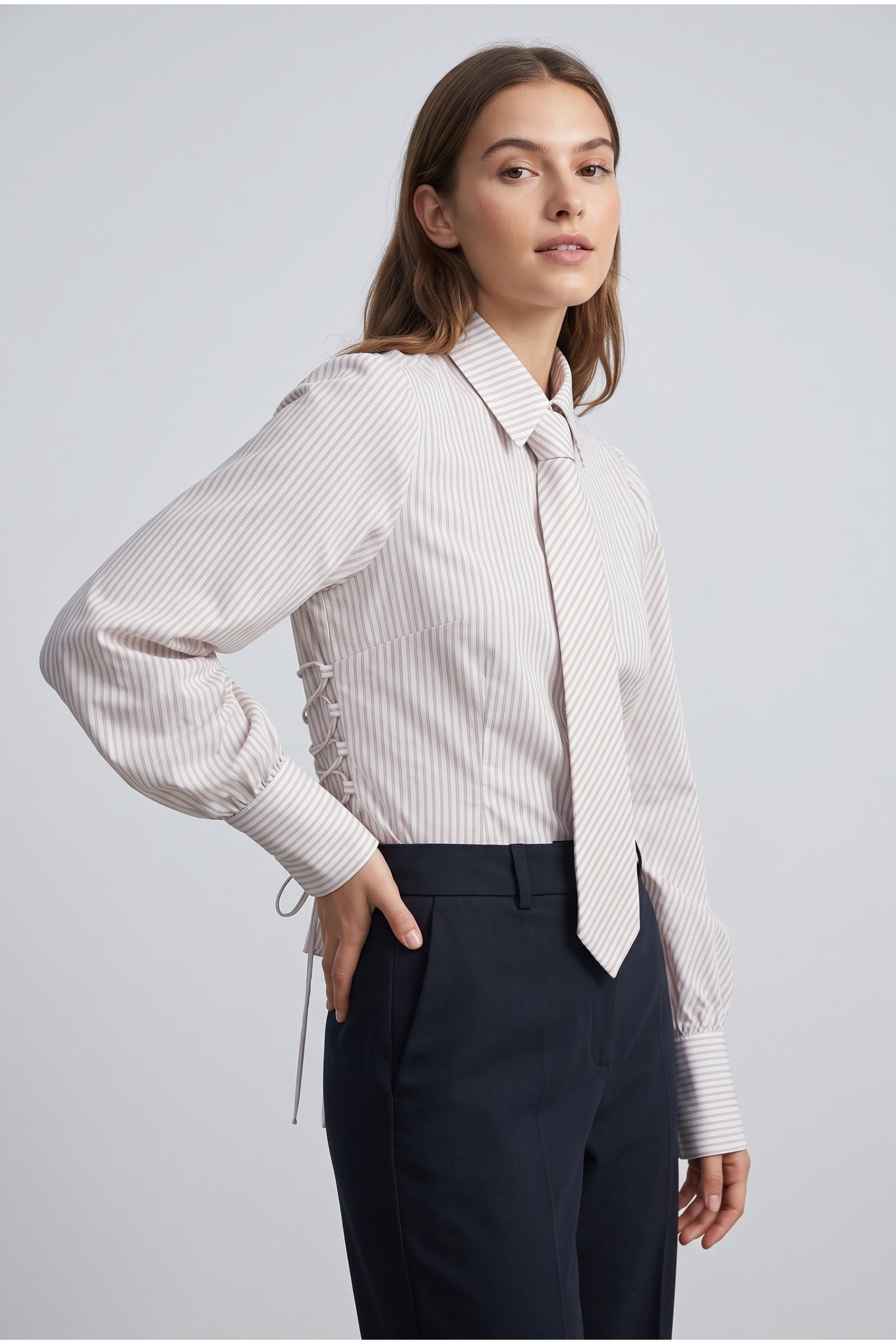 Striped Tie-Accent Shirt