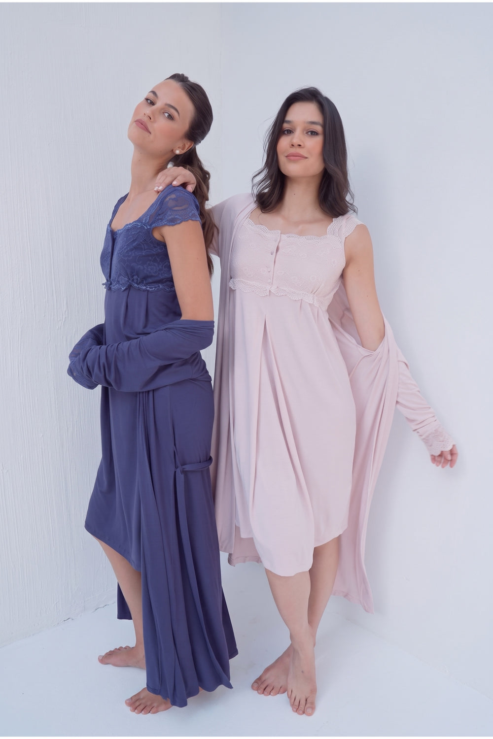 Lace-Trim Maternity Nightgown Set