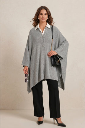 Asymmetric Button Front Poncho