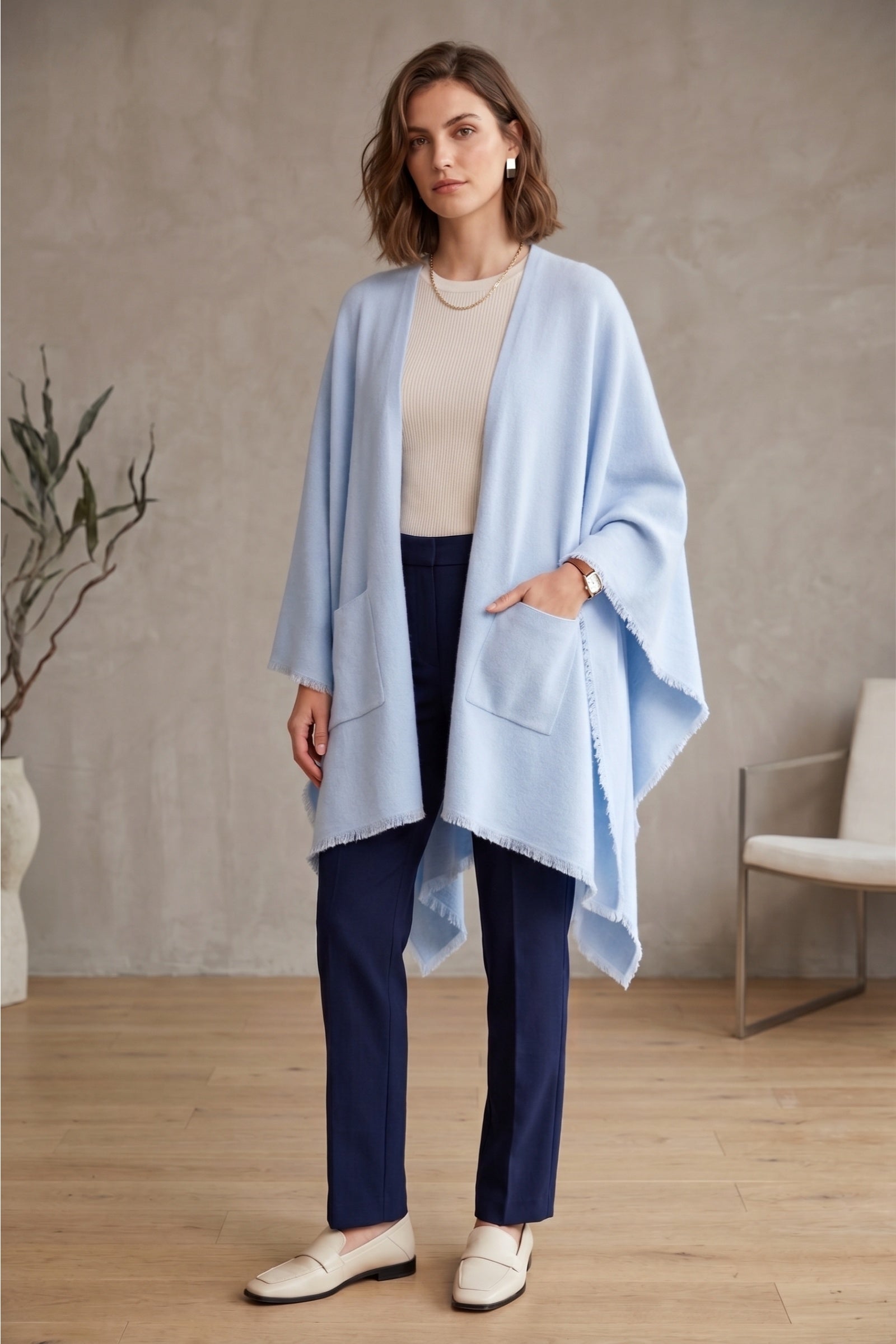 Fringed Open-Front Poncho