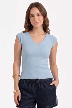 V-Neck Ribbed Top