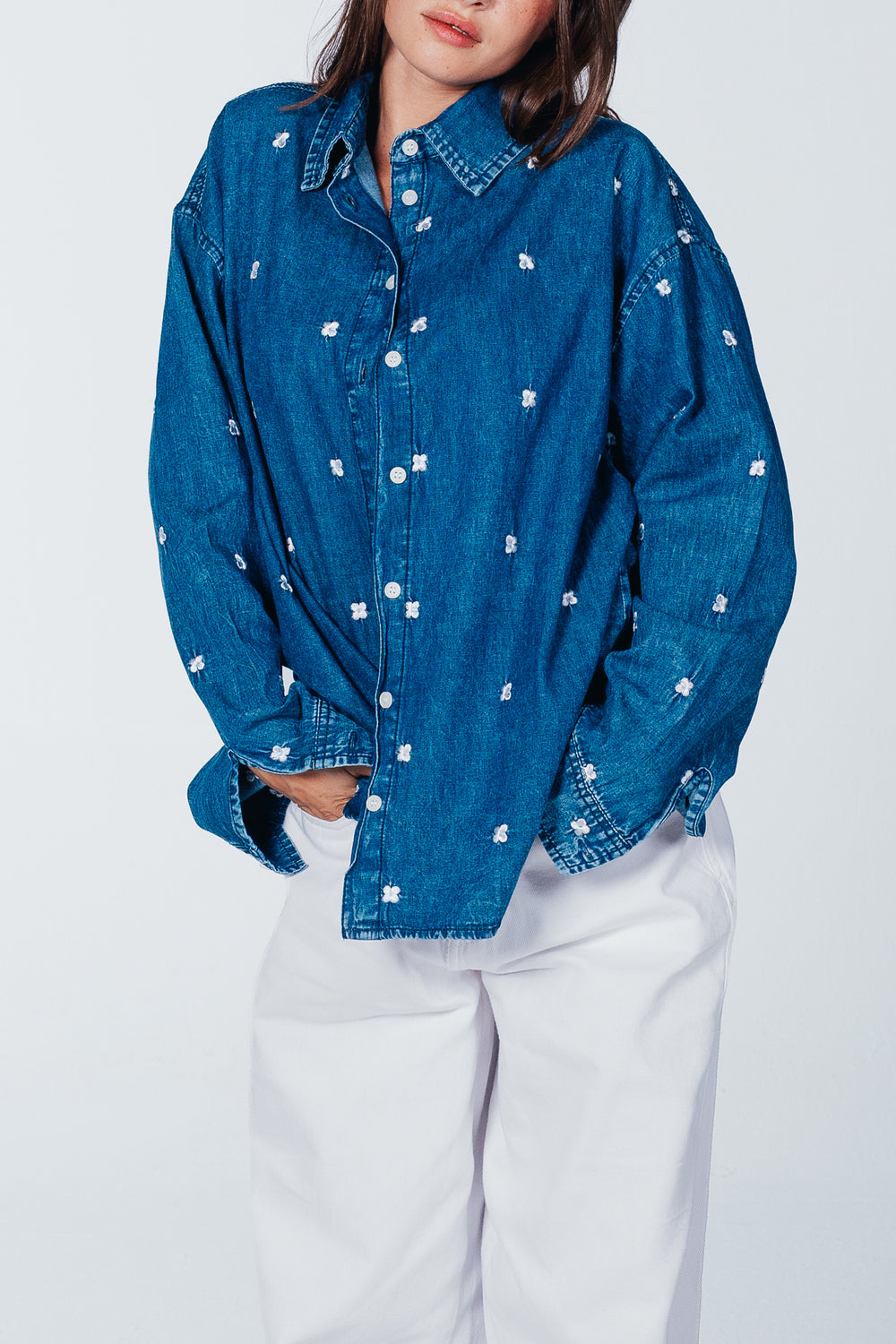 Floral Embroidered Denim Shirt