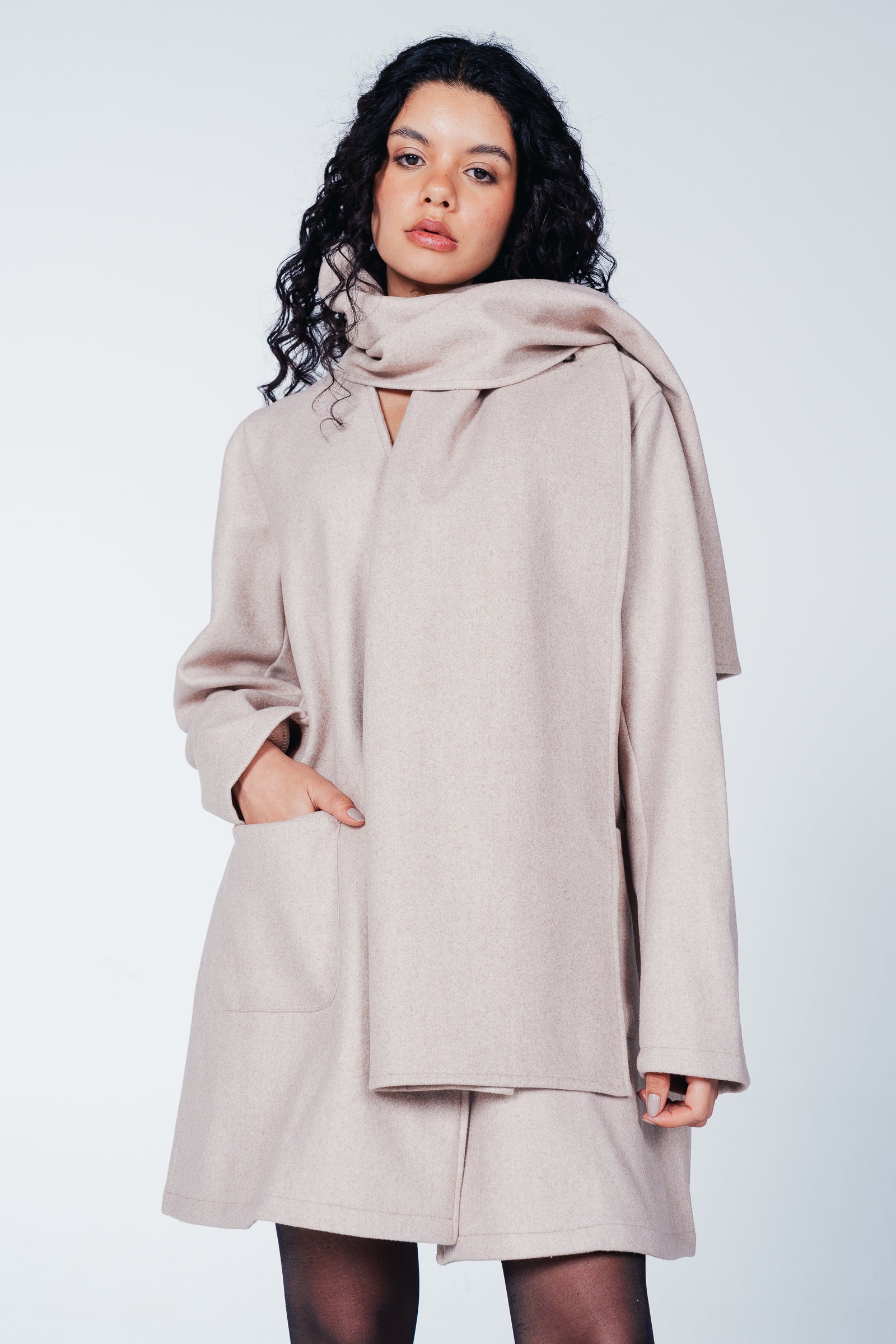 Attached Scarf Coat