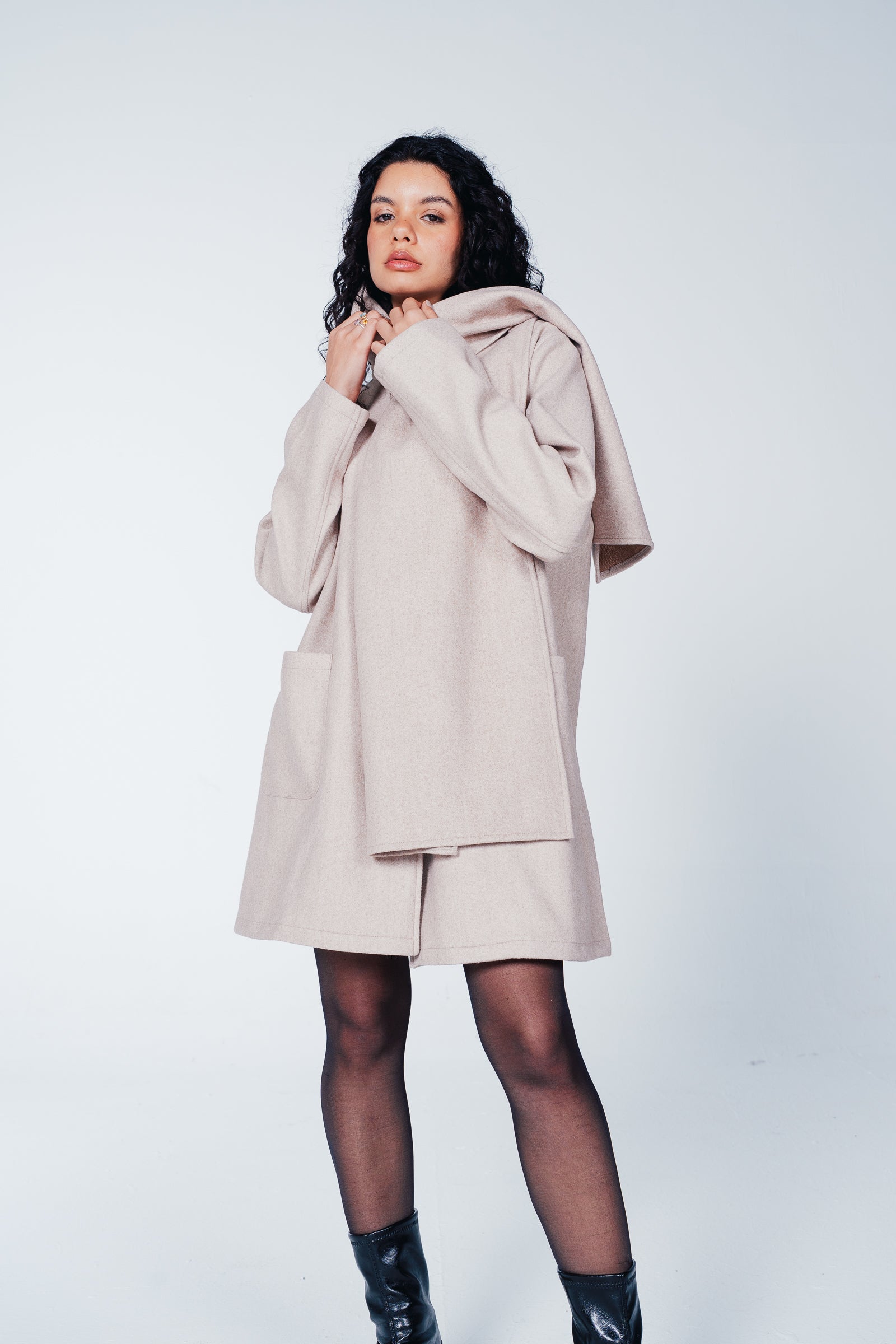 Attached Scarf Coat