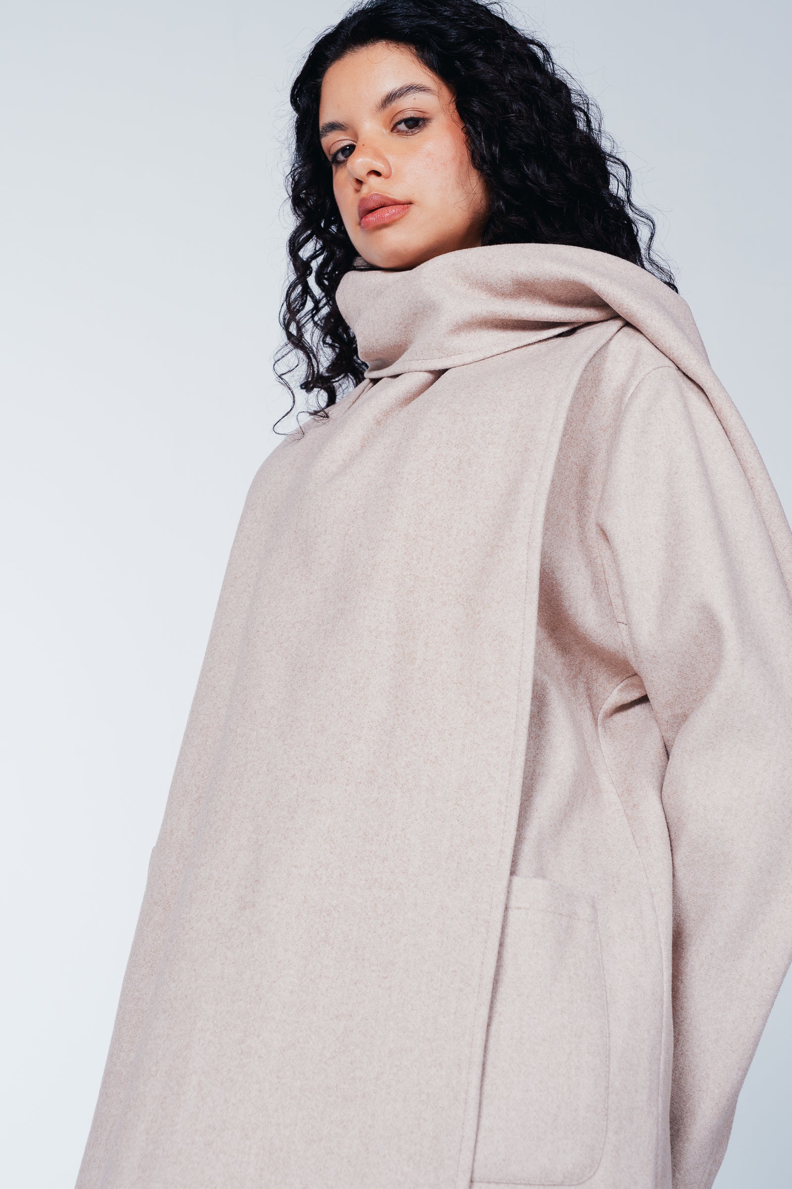 Attached Scarf Coat