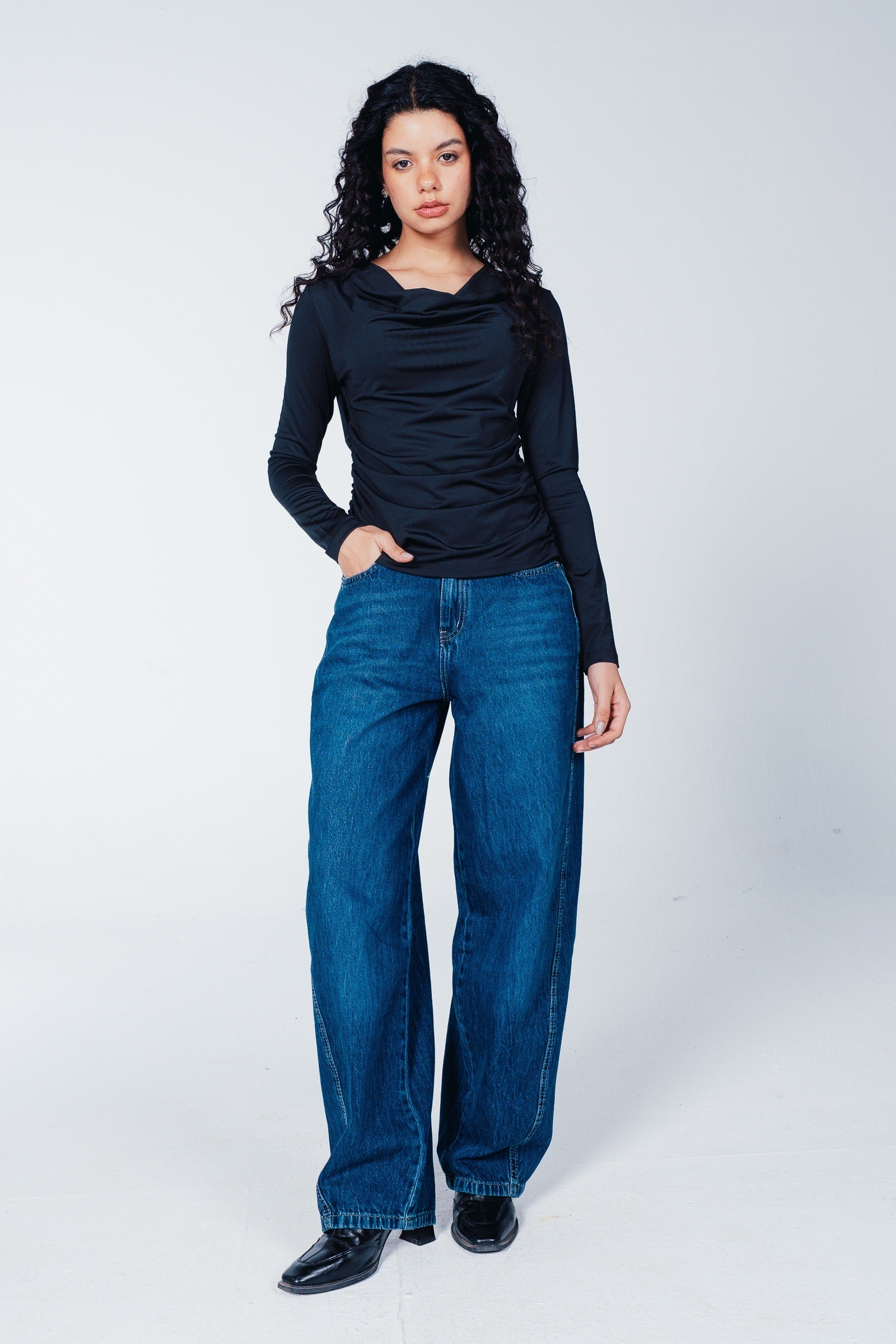 Cowl-Neck Ruched Top