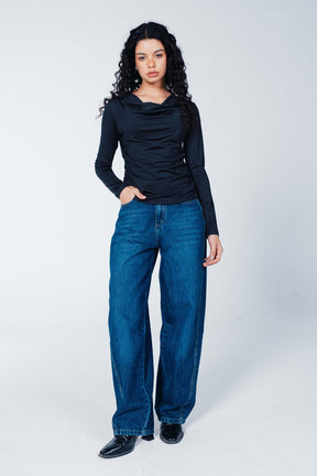 Cowl-Neck Ruched Top