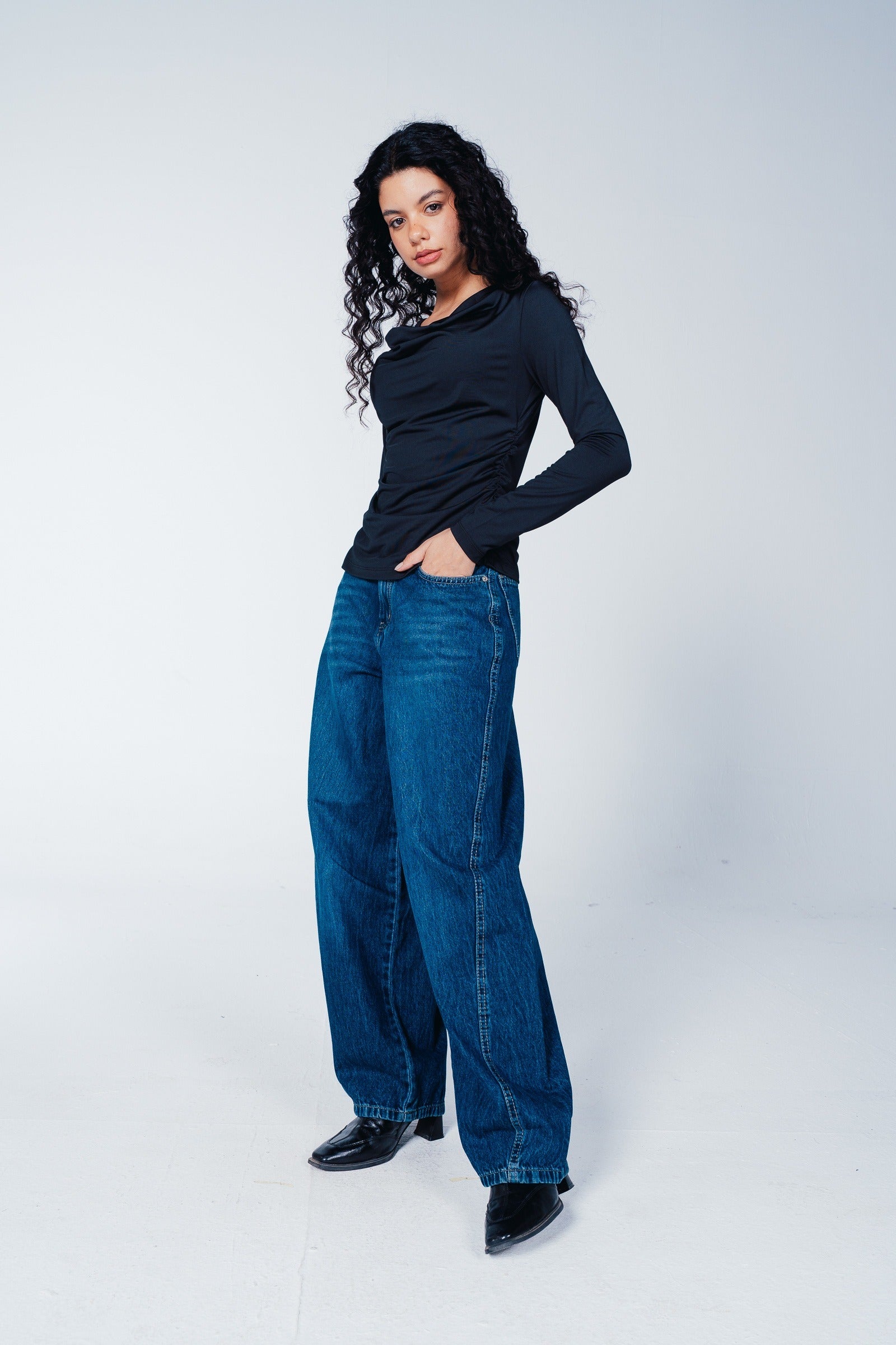 Cowl-Neck Ruched Top